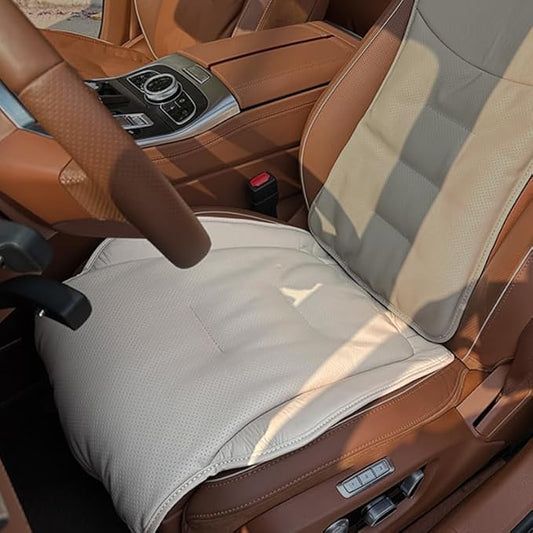 Car Car SUV's Wagon Universal Genuine Leather Seat Cushion Lumbar Back Top Layer Cow Leather Front and Back Cushion Plus Padded Comfort (White Smoke, Seat)