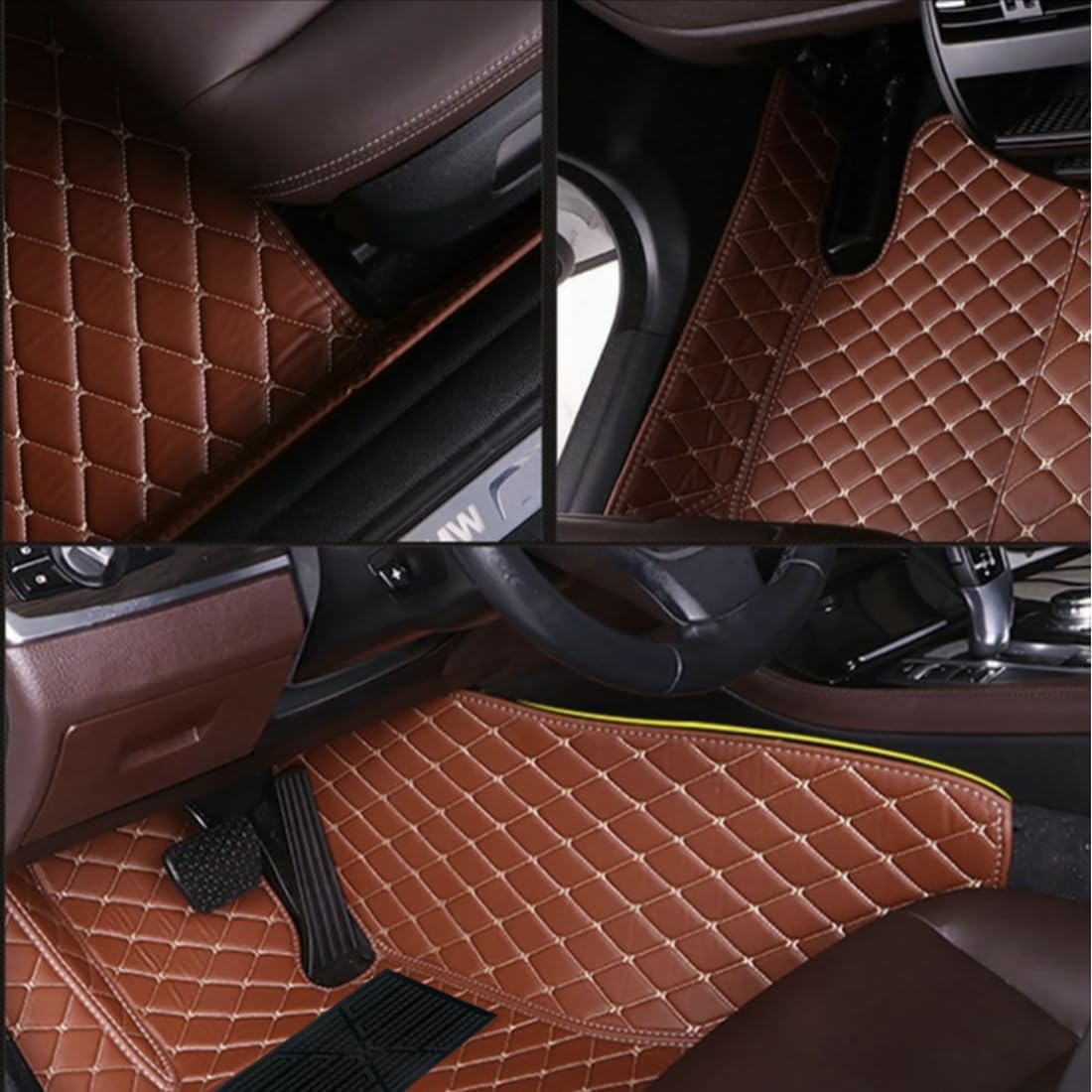 Custom Personalized Floor Mats for Cars，Luxury Full Coverage All Car Floor Mats，Anti-Slip Leather Car Mat Set ，Custom Floor Mats for 99% of Cars, Trucks & SUVs. (Yellow and Black)