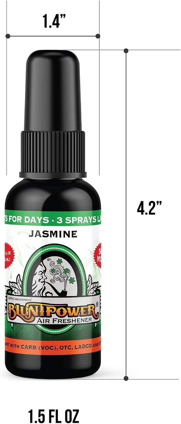 BluntPower (Jasmine, 3 Pack) Concentrated Air Freshener - Premium Oil Based Air Freshener Spray For Home and Car - Long-Lasting Bathroom Spray, Car Freshener, & Odor Eliminator Spray