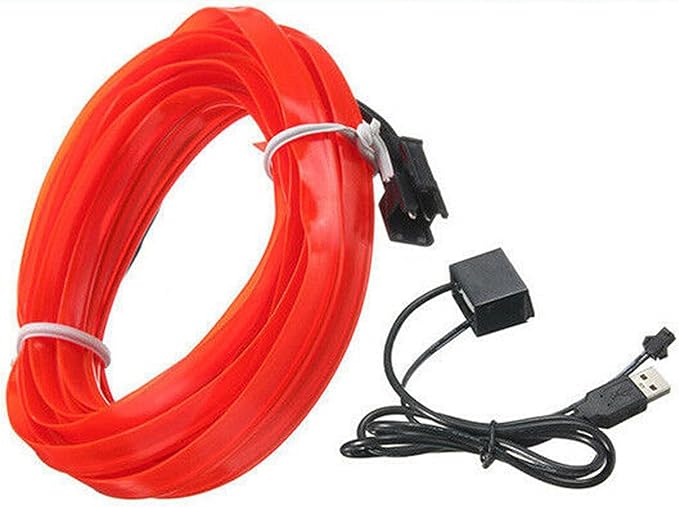 Riloer El Wire Lights for Car, Interior Neon Lights Strip Car LED Strip Light Interior for Car Garden Party Decoration, Car Ambient Lighting Kits, 5m/16.4ft Red LED
