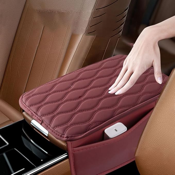 Car Armrest Pad for Genesis GV80 GV70 SUV GV60, Waterproof Center Console Cushion Pad Cover Armrest Storage Box Mat Protection Interior Accessories,A-Red