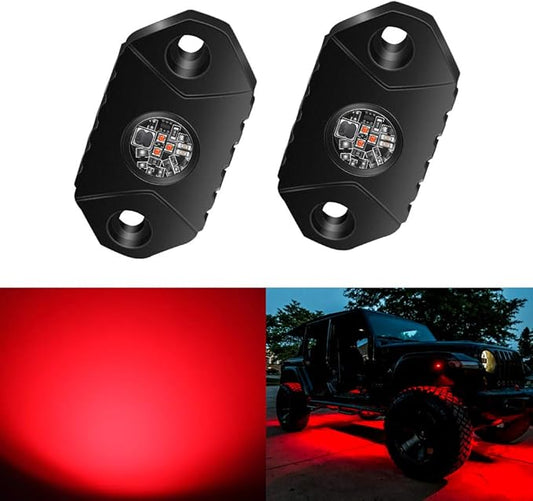 4WDKING Red LED Rock Lights, 2 Pods IP68 Waterproof Underbody Glow Trail Rig Lamp LED Neon Lights for Truck Off Road Truck Car Boat ATV SUV Motorcycle