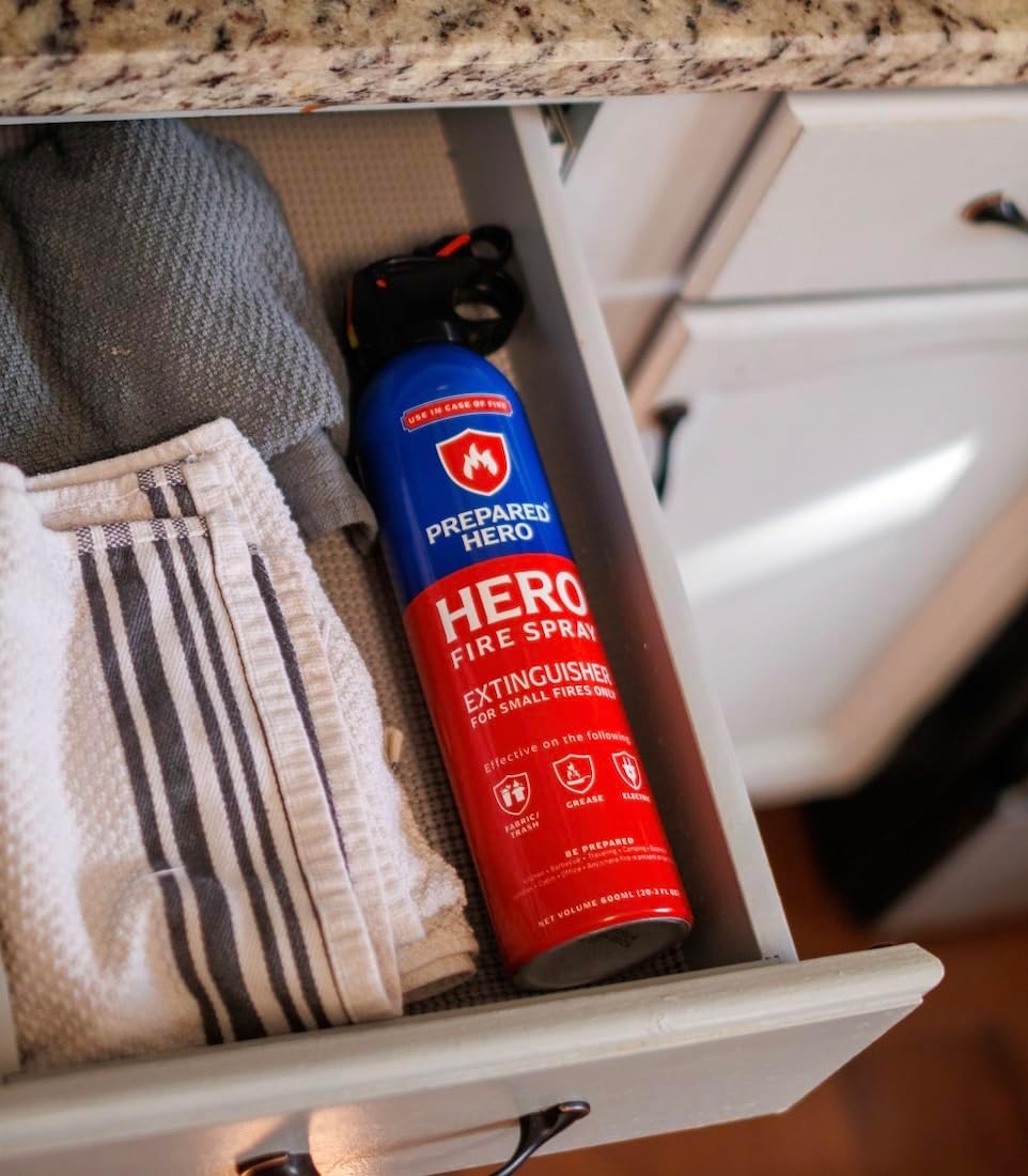 Prepared Hero Fire Spray - Mini Fire Extinguishers for House, Car, Garage - Kitchen Small Fire Extinguisher for Home, Made in USA, 100% Organic - Compact, Portable & Easy to Use, Non-Toxic - 1 Pack
