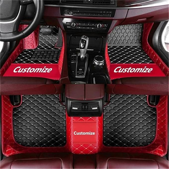Custom Car Mats All Weather Fit Automotive Floor Mats PU Leather Protector Mat for Most Sedan, SUV, Truck Floor Mats(Black and Red Side)