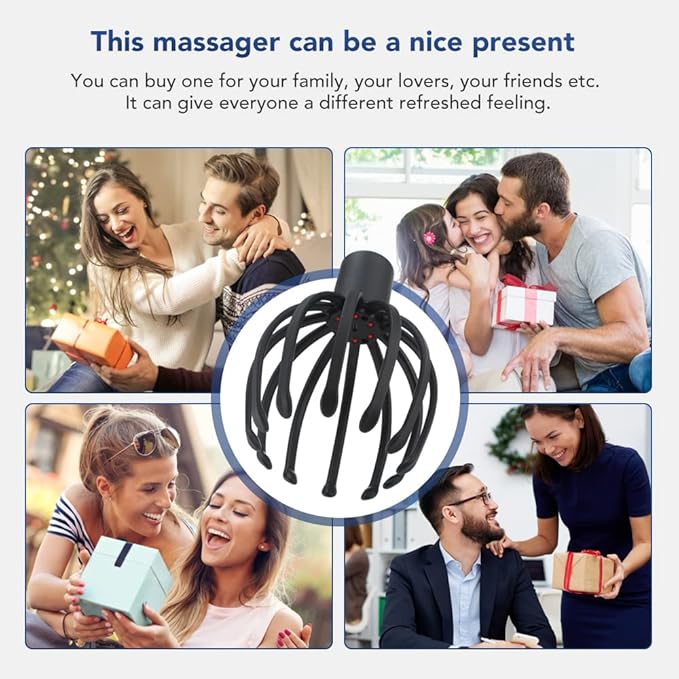 Electric Scalp Massager Head Massager Scalp Massager Tool, Head Scratcher Head Massager Scalp Stress Relax, Electric Octopus Claw 3 Modes 10 Nodes Black