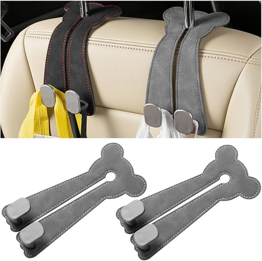 Car Seat Headrest Hook, 2PCS Cute 2 In 1 Vehicle Backseat Hanger Storage Double Hook with Phone Holder, Auto Interior Hanging Organizer Accessories, Universal for SUV Sedan Truck (Grey)