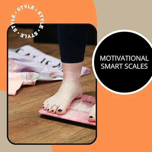 Smart Digital Scale - Motivational Modern Design, Weight Scale, Body Fat Monitor, 12 Key Composition, iOS Android APP, Auto Recognition, BMI, BMR, Bluetooth Smart Bathroom Scale. (Pink)