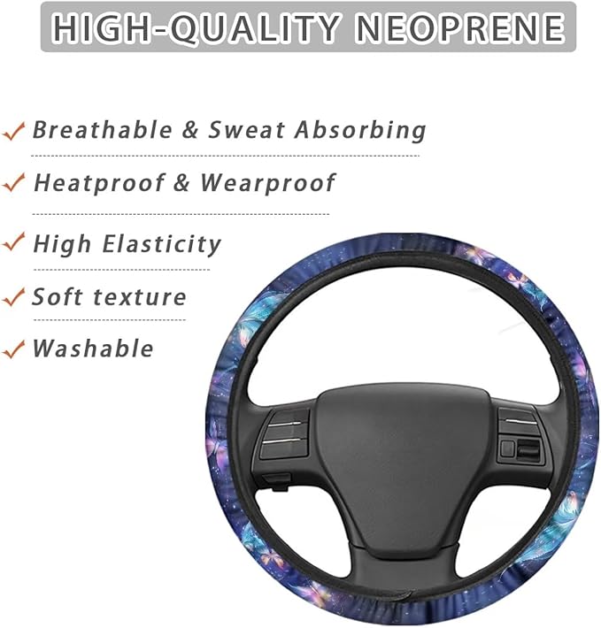 AFPANQZ Galaxy Butterfly Steering Wheel Covers for Women Car Accessories Interior Decor Car Steering Wheel Covers Anti-Slip Soft Grip 14-15 inch Stretch-on Steering Wheel Protector Cover