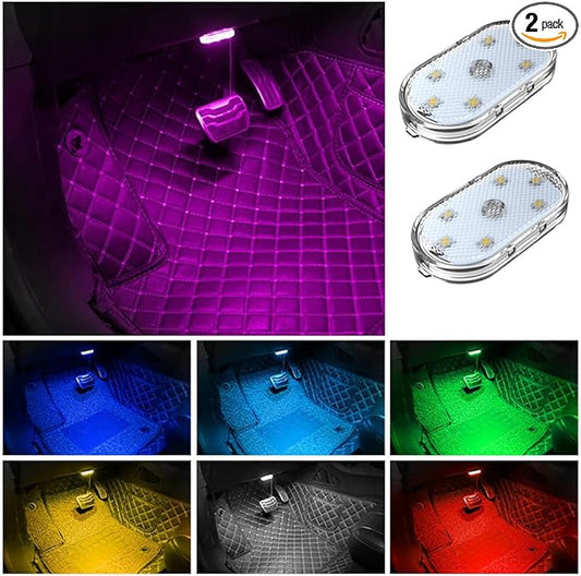 Car Interior Lighting, LED Reading Light, 7 Color Switches, USB Charging Touch Switch Wireless Portable Mini Ambient Light【2Pcs/Pack】