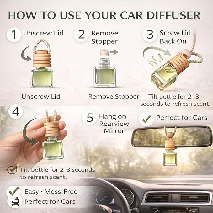4 Pack Air fresheners | Long lasting car air fresheners, Hand-made in USA | Small room diffuser | Small Business Woman Owned. (8 ml Fresh & Earthy Pack Mix)