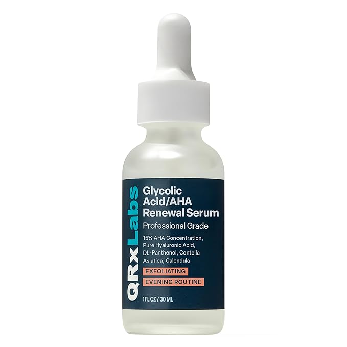 QRxLabs 15% Glycolic Acid Face Serum - 1 Fl Oz - Brightening Serum & Exfoliating Treatment - Skin Care for Dark Spots, Fine Lines & Wrinkles