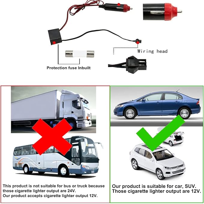MaxLax El Wire Lemon Green Interior Car LED Strip Lights, 10m neon Wire 12V with Fuse Protection for Automotive Car Interior Decoration with 6mm Sewing Edge