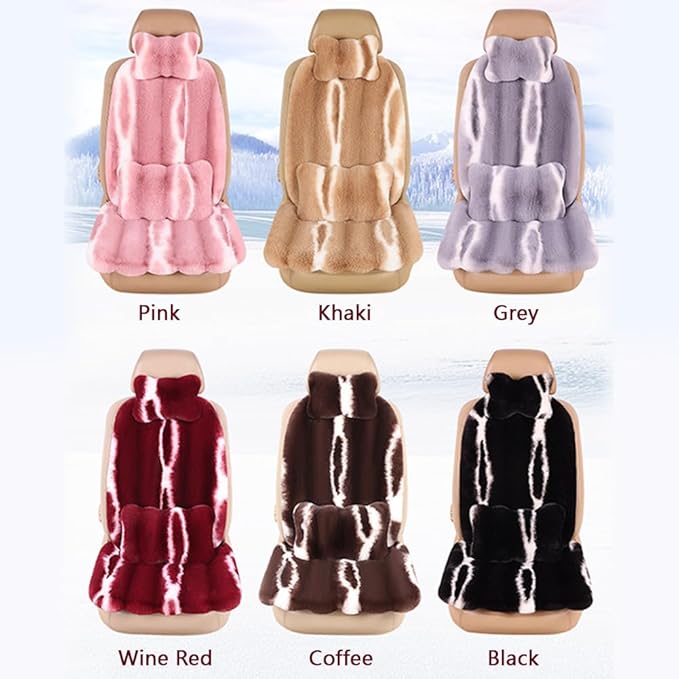 Luxury Plush Car Seat Cushion Set Car Headrest & Lumbar Support & Seat Cushion & Back Support Pillow Fluffy Fuzzy Car Seat Covers Non-Slip Cushion for Universal Accessories Automobiles (4, Wine Red)
