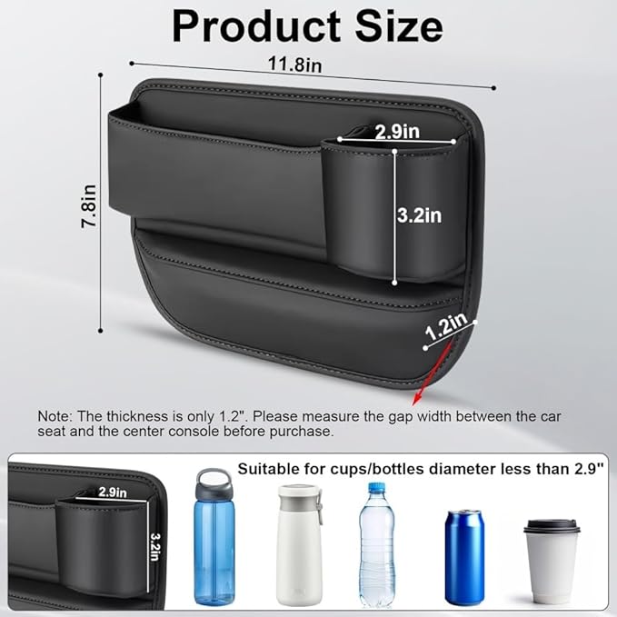 Car Seat Gap Filler Organizer with Cup Holders, Seat Gap Storage Box for Drinks, Phones, Keys, Sunglasses, Cards, and Small Essentials (Beige, Driver's + Passenger Seat)