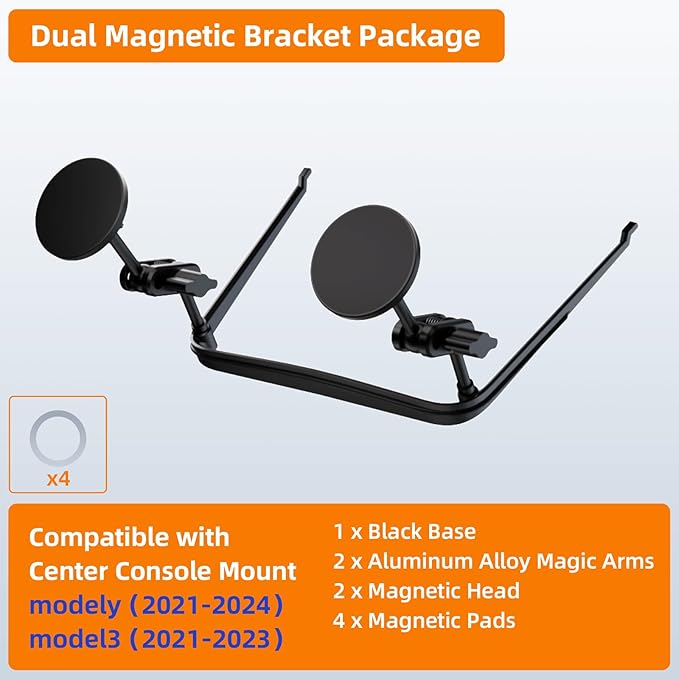 Center Console Mount, Magnetic Phone Holder for Tesla Model 3 (2026-2024 New Gen),Aluminum Alloy Bracket, Glue-Free Installation (Model 3 (New Gen)-Dual Magnetic Mount)