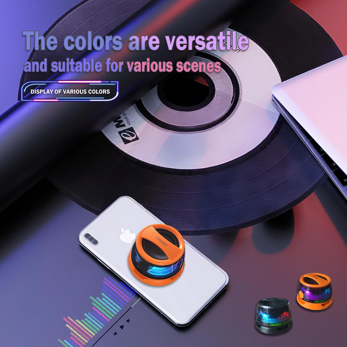 LENOLL Wireless Portable Bluetooth Speakers Magnetic Phone Stand for PC iPhone Android, Small Portable Speaker with RGB for Camping, Party, Desk. 1 Black Wireless Speaker