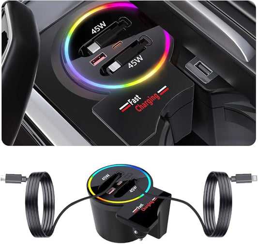 Car USB Hub Docking Station for BMW X3 2018-2024，X3 M 2020-2024，X4 2019-2025，X4 M 2020-2025 Type-C Fast Charger Auto Interior Centre Console Accessories Cigarette Lighter Phone Charging Adapter