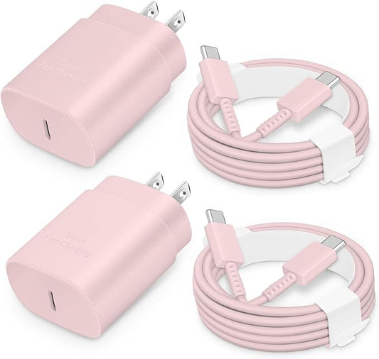 25W USB-C Fast Charger Block with C-to-C Cable [PD PPS Compatible] for Galaxy S24/S23/S22, Pixel 8/7, Z Flip 5, i Phone 17/16/15 - Compact Type C Charger [Pink]