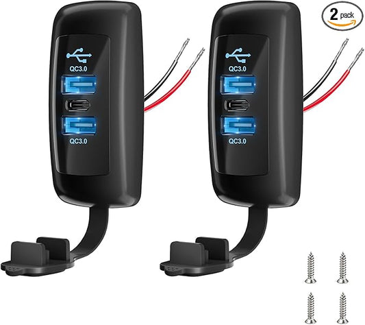 2PCS 3 Ports 12V RV USB Outlet 72W, 2PCS Type-C PD3.0 Quick Charge & Dual QC3.0 Panel Wall Surface Mount, Automotive Car Multi-Port USB Socket Charger Adapter for RV Marine Boat Bus Camper ATV Truck