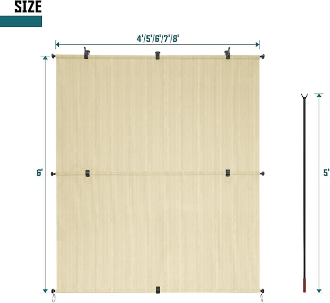 Bynbbur 7'W x 8.5'H Outdoor Patio Shades Foldable Roller Blinds, 220 GSM Sun Shade Roll Up Porch Screens Exterior Shade Cloth for Deck Pergola Backyard, Beige