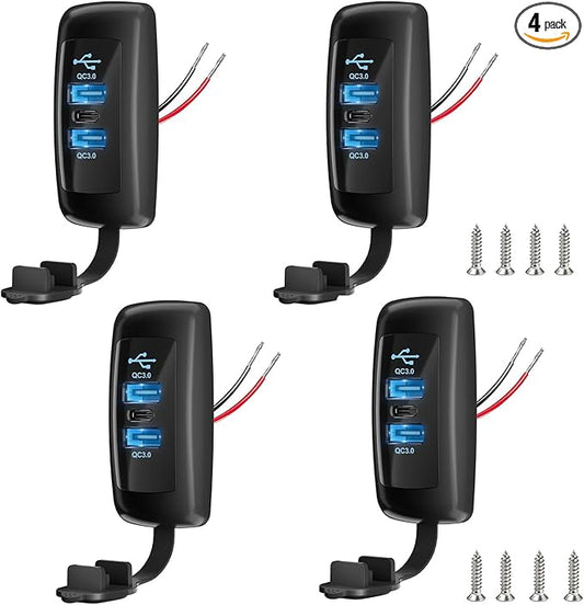 4PCS 3 Ports 12V RV USB Outlet 72W, Type-C PD3.0 Quick Charge & Dual QC3.0 Panel Wall Surface Mount, Automotive Car Multi-Port USB Socket Charger Adapter for RV Marine Boat Bus Camper ATV Truck