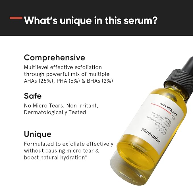 Minimalist 32% AHA BHA PHA Peeling Solution for Glowing Skin, Smooth Texture & Pore Cleansing | Weekend Facial Exfoliant Peel for Deep Pore Cleansing | For Women & Men | 1 Fl Oz / 30 ml