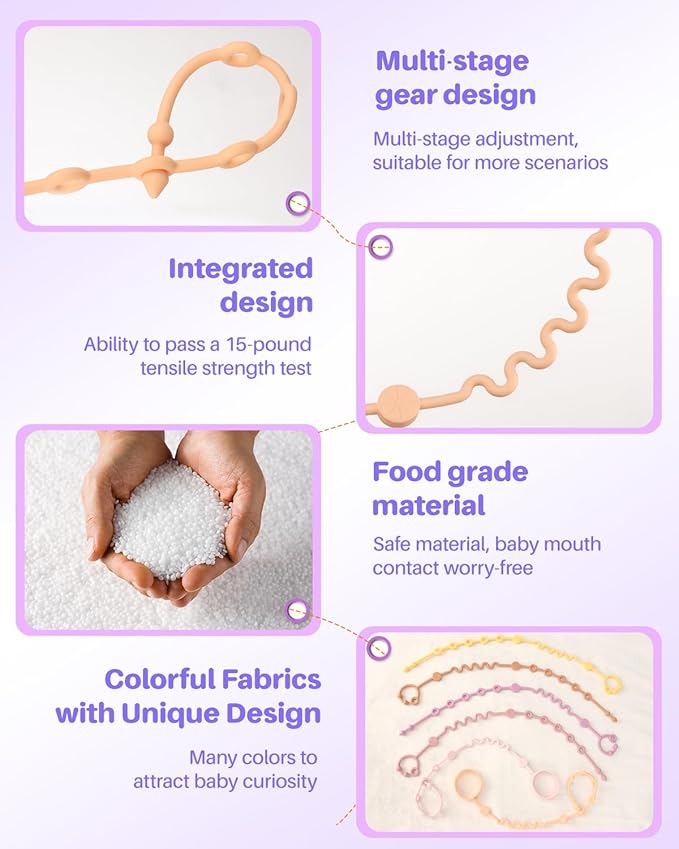 LittleHugs Toy Straps for Baby, 5pcs Adjustable Toy Holder for Stroller Accessories, Silicone Tether Pacifier Clip, No Throw Travel Essential Leash for High Chair, Car Seat (Gril-5 Pack)