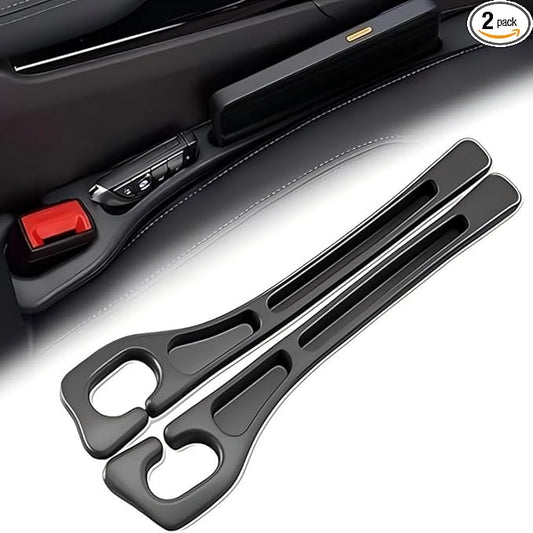 Car Seats Gap Filler Dual-Slot Car Seat Gap Organizer – with Belt Slot, Anti-Drop Gap Filler for Cars & SUVs – No More Lost Items, All Within Reach (2PCS) (Black)