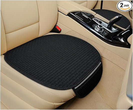 2PCS Car Seat Bottom Cover Pad, Breathable Auto Front Seat Button Cushion Mat with Pocket, Soft Comfortable Vehicle Seat Protector Pad, Universal Truck SUV Car Accessories (Black)