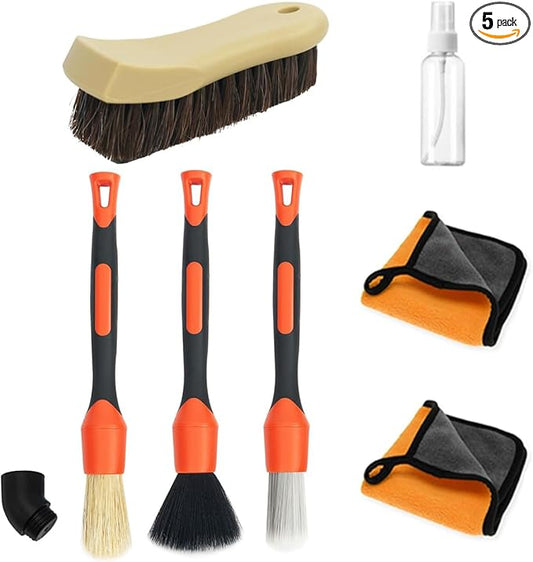 Car Detailing Brush Kit, Ultra Soft Long Bristle Horse Hair Leather Cleaning Brush,Car Cleaning Kit Interior for Seats Leather Care