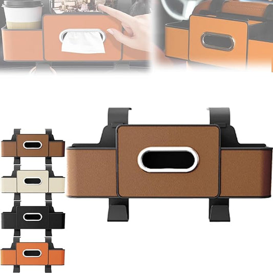 Car Multifunctional Seat Back Waterproof Storage Bag, Multifunctional & Waterproof Car Back Seat Organizer with 2 Cup Holders&Hooks, Hanging Storage Box for Most Cars (brown)