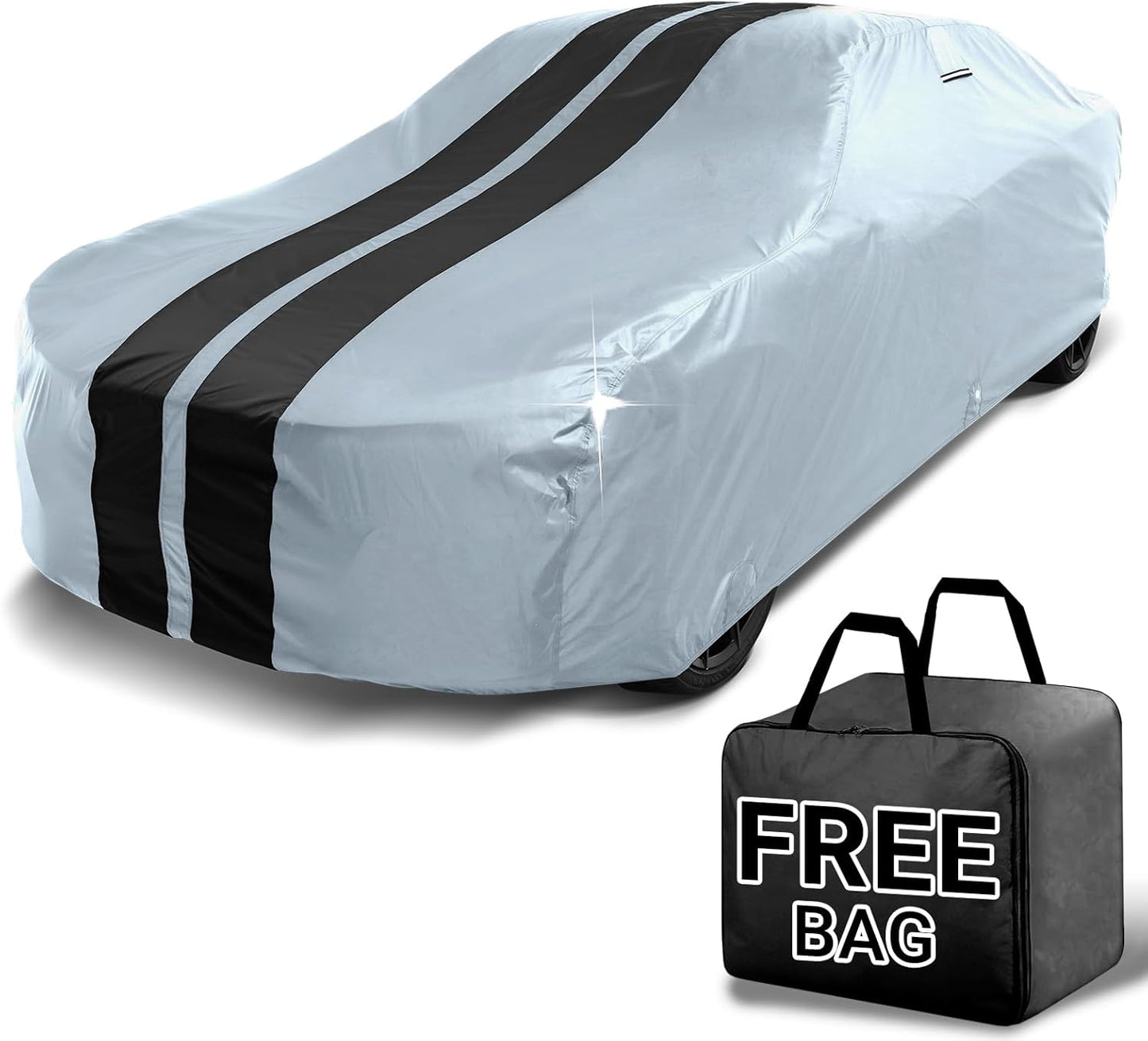 iCarCover Custom Car Cover for Buick Skylark (1961-1963) Waterproof All-Weather Rain Snow UV Sun Protector Full Exterior Indoor Outdoor Car Cover (Stripe - Gray/Black)