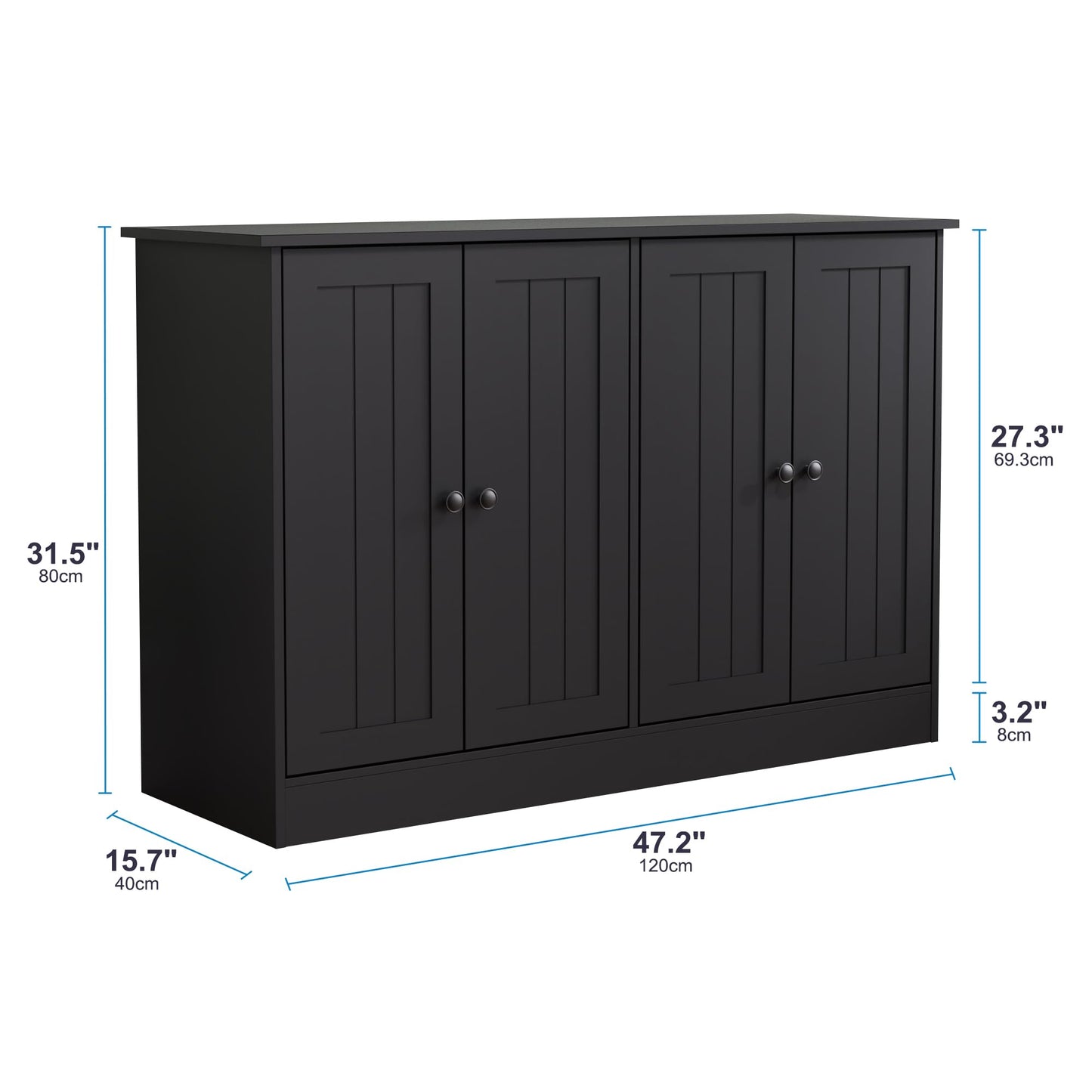 Furnify Sideboard Buffet Cabinet with Storage, 47" W Kitchen Storage Cabinet with 4 Doors, Modern Farmhouse Coffee Bar Station Wood Kitchen Table for Living Room Dining Room, Black