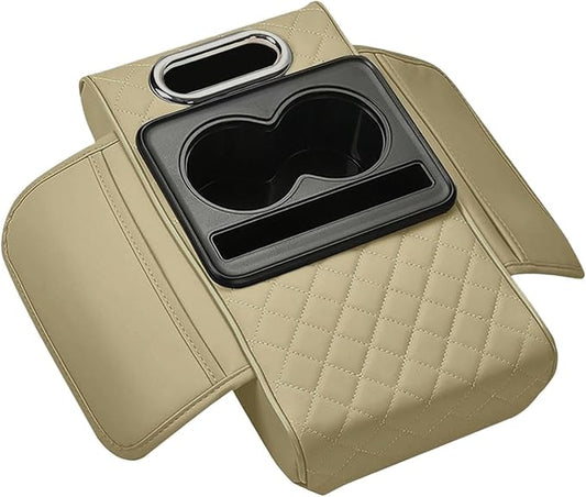 Car Center Console Pad Armrest Cushion Pad Anti Slip Car Decoration with Cup Holder Tissue Box Slot for Car SUV, Style B