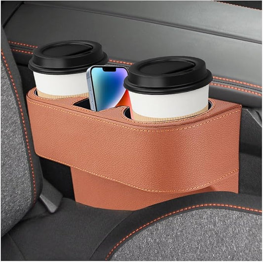 Car Seat Gap Filler Organizer, Multifunctional Auto Console Side Storage Box with Cup Holder, Universal PU Leather Cup Holder Front Seat Crevice Filler for Car Truck SUV (Brown)