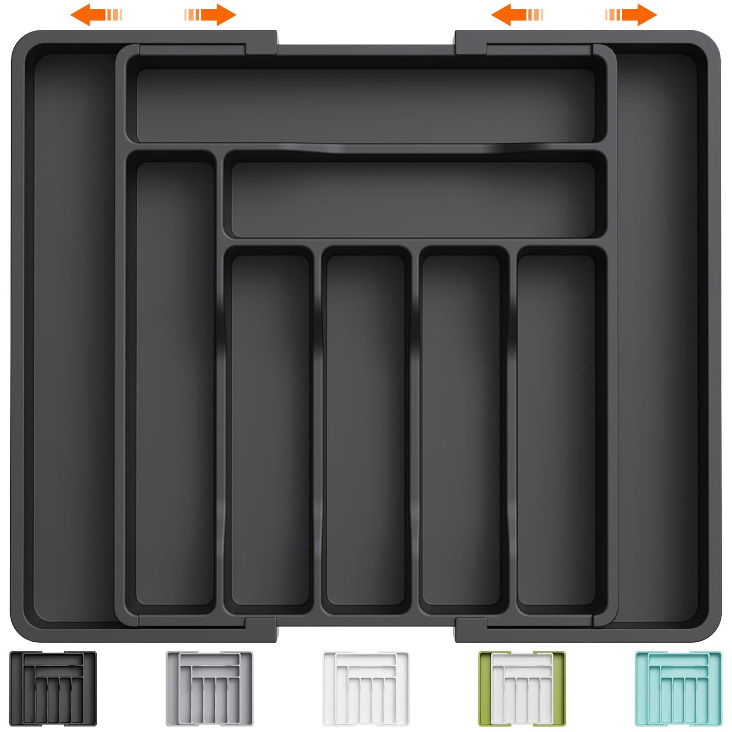 Lifewit Silverware Drawer Organizer, Expandable Utensil Organizer for Kitchen Drawers, Adjustable Cutlery and Flatware Tray, Plastic Spoons Forks Knives Holder Storage Dividers, Large, Black