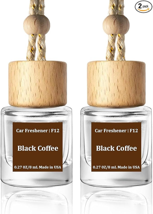 C Classy Hanging Car Air Freshener 2 Pack, Black Coffee Essential Oil Diffuser, Long-Lasting Fragrance, Cute Glass Bottle Car Accessories for Women & Men, Made in USA