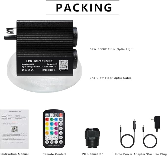 32W RGBW APP Small Size Fiber Optic Lights, Music Activated 600pcs*0.03in(9.8ft/3m) Optical Fiber Star Ceiling Light Kit for Car Headliner Star/Home