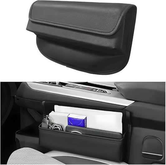 Car Seat Gap Filler Organizer, Leather Vehicle Side Seat Gap Storage Box with Lid for Phone Key Card, L-Capacity Auto Interior Organization, Universal for SUV Sedan Truck (Black)