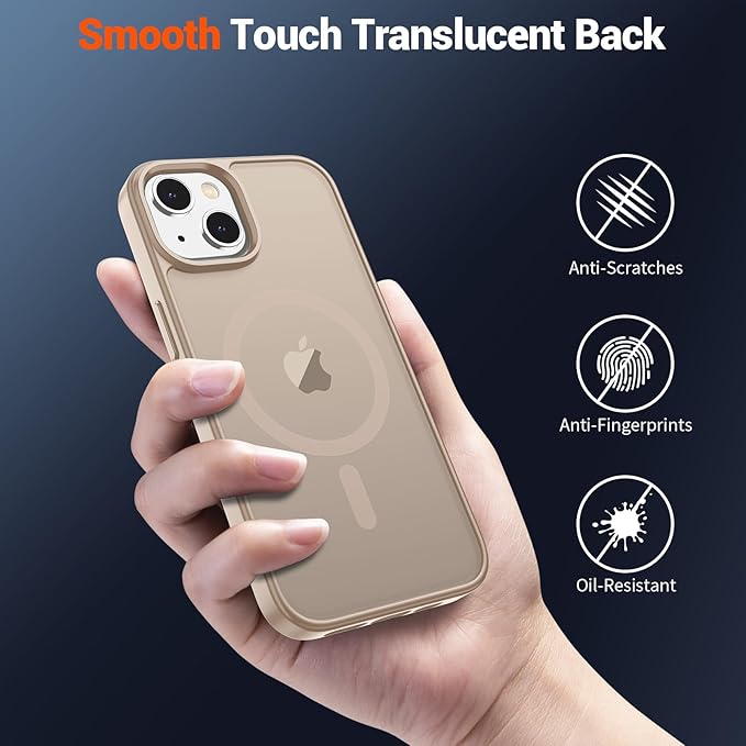 SUPFINE Magnetic for iPhone 14 Case & iPhone 13 Case (Compatible with MagSafe)(Military Grade Drop Protection) Slim Translucent Matte Shockproof Phone Cover,Desert Gold