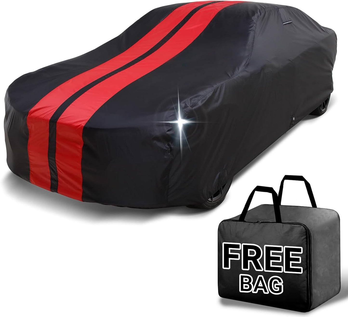 iCarCover Custom Car Cover for Chevy Bel Air Wagon (1959-1964) Waterproof All Weather Rain Snow UV Sun Protector Full Exterior Indoor Outdoor Car Cover (Stripe - Black/Red)