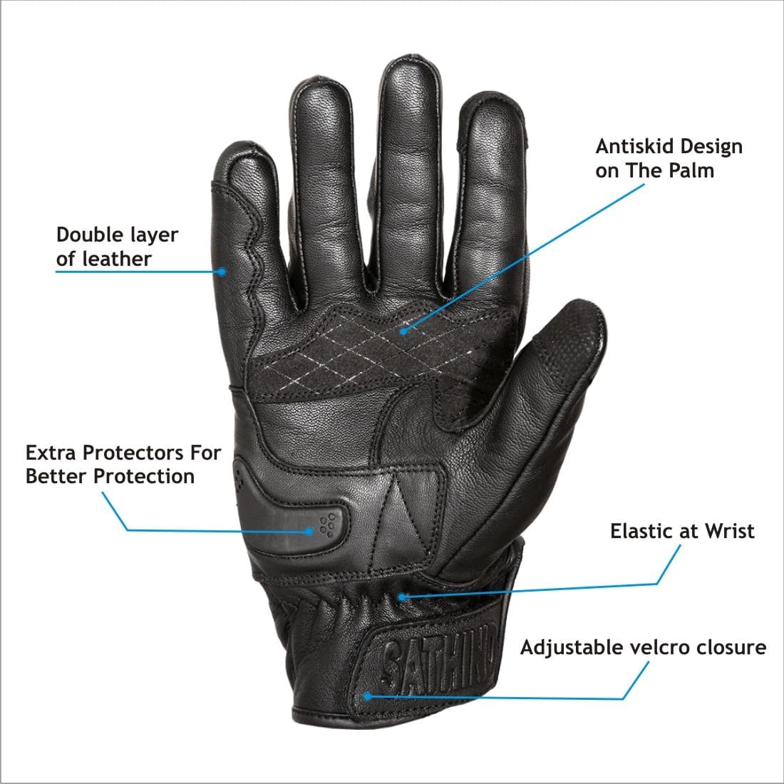 Leather Motorcycle Gloves for Men and Women | Touchscreen | Full Finger | Goatskin Leather Hard Knuckle Motorcycle Riding Gloves (Perforated, Large)