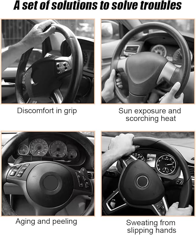 Car Steering Wheel Cover, 15 Inch Leather Anti-Slip Breathable Vehicle Steering Wheel Protecter with Comfortable Feel, Automotive Interior Accessories, Universal for SUV Sedan Truck (Beige)