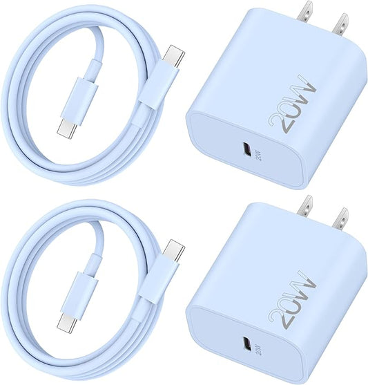 20W Fast Charger for iPhone 17/17 Pro Max/Air/17e/16/16 Pro Max/Plus, iPad Pro 13/12.9/11 inch, iPad 10th/Mini 6, AirPods, 2Pack USB C Wall Charger Type C Fast Charging Block with 3FT USB C to C Cable