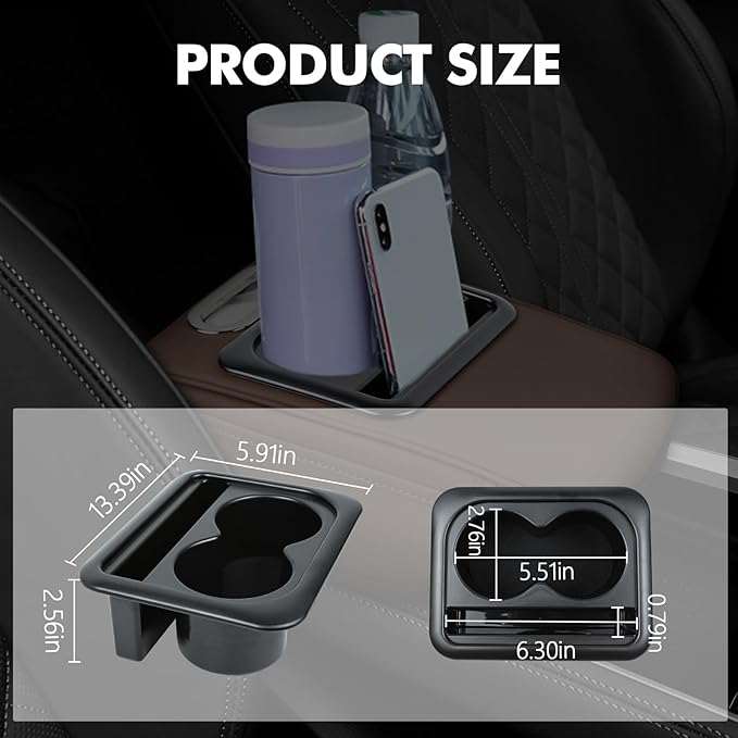wuyaoyao Car Center Console Cover, 13.39"×8.27"×3.15" Leather Car Armrest Cover with Pocket & Tissue Box & Cup Holder, Multifunctional Auto Armrest Cushion Pad, Universal Car Accessories (Coffee)