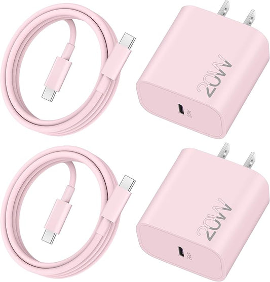 20W Fast Charger for iPhone 17/17 Pro Max/Air/17e/16/16 Pro Max/Plus, iPad Pro 13/12.9/11 inch, iPad 10th/Mini 6, AirPods, 2Pack USB C Wall Charger Type C Fast Charging Block with 3FT USB C to C Cable