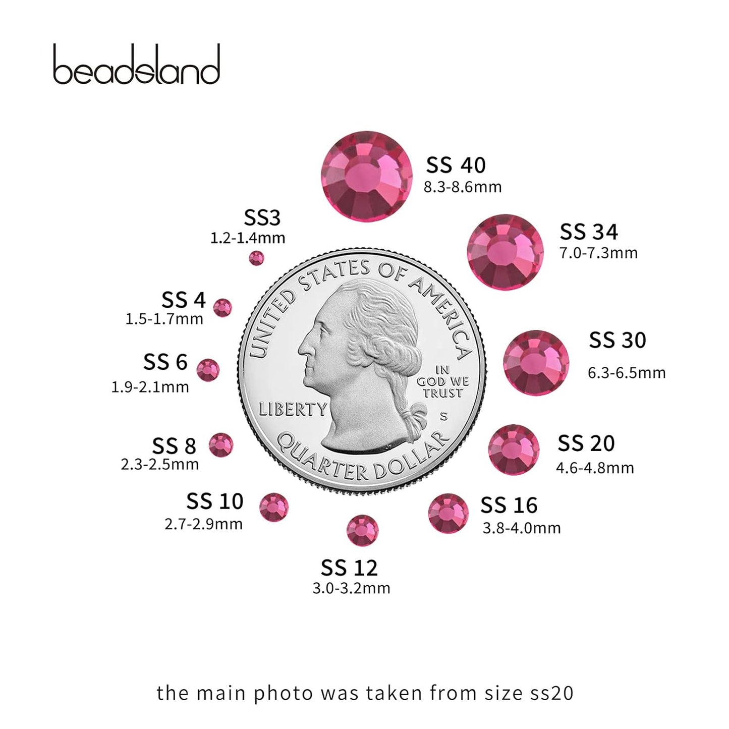 beadsland Flat Back Crystal Rhinestones Round Gems for Nail Art and Craft Glue Fix,Rose (6.4-6.6mm) SS30/288pcs