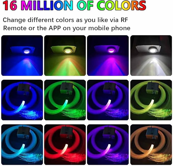 FIREWORK Starlight Headliner Kit, Fiber Optic Lights 10W RGBW Twinkle+Music Effect+APP+Remote, Mixed Diameter Fibers 360pcs of 9.8ft/3m (0.03+0.04+0.06in) for Star Lights for Car/EV & Home Ceiling