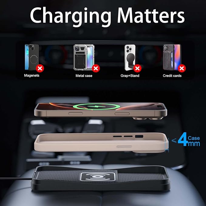 Car Wireless Charger Pad for Land Rover Discovery 2000-2004 2015-2026, Fast Car Wireless Charging Pad for Car Center Console, Non Slip Charging Mat,1M-USB