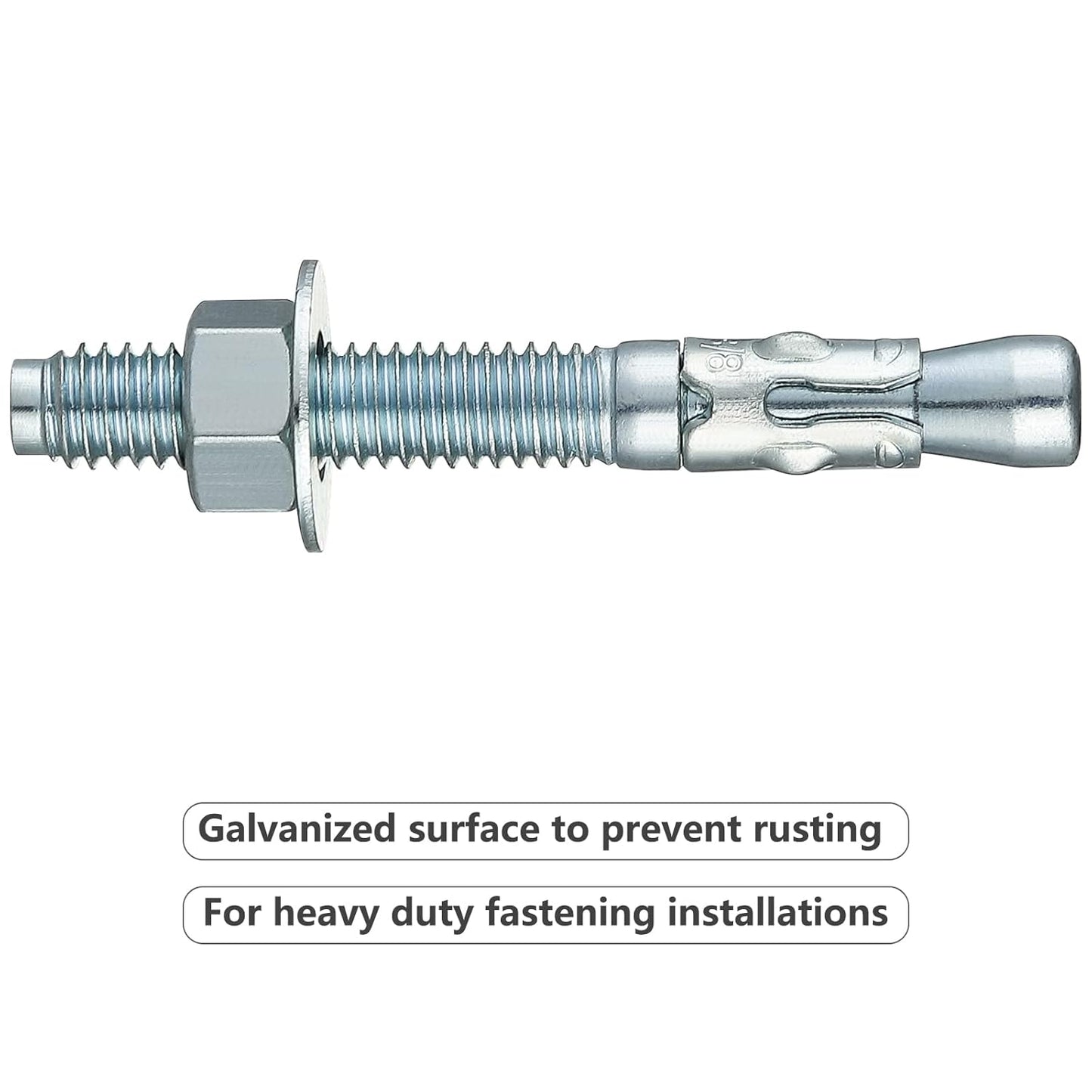5/8x4-1/2 10Pcs Inch Standard Fasteners for Heavy-Duty Zinc Wedge Anchors for Cement and Concrete